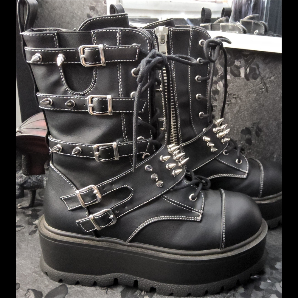 Demonia Black Spiked Platform Boots - image 3